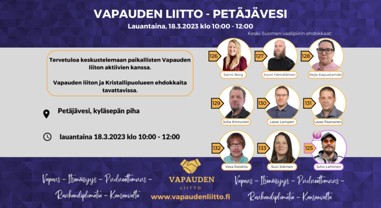 Ehdokkaita tavattavissa 18.3. klo 10:00 – 12:00 – Petäjävesi
