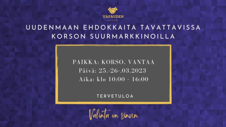 Tervetuloa Vantaan Korson suurmarkkinoille 25. – 26.3.2023 Klo 10-16