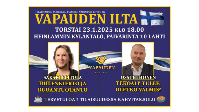 Vapauden ilta Lahdessa to 23.1.2025 klo 18.00