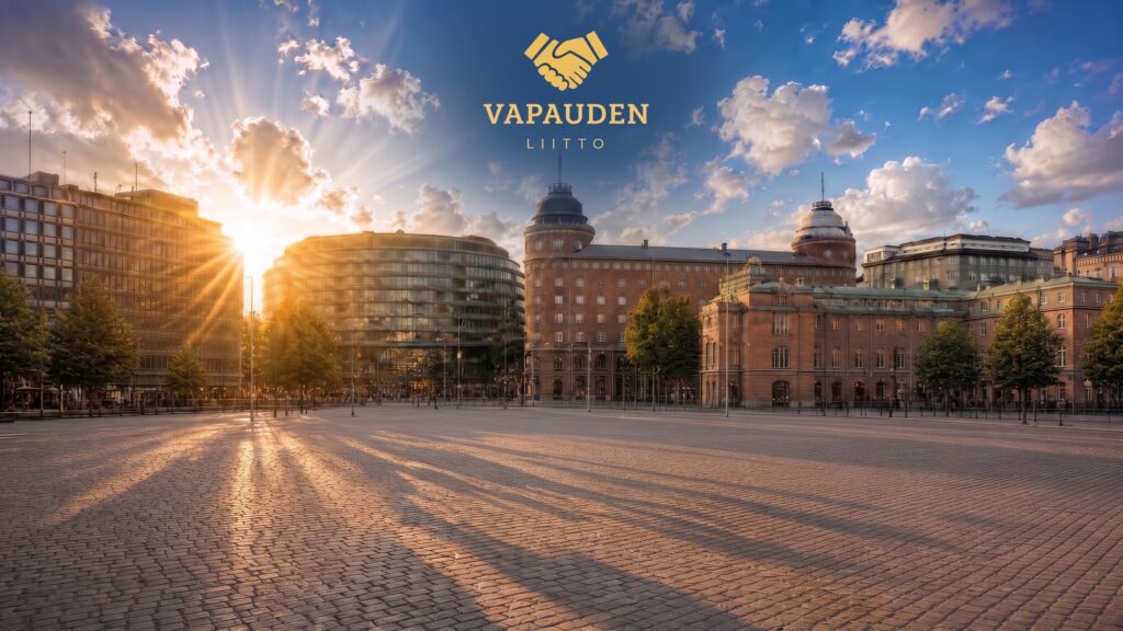Vapauden liiton logo Hakaniemen torin yllä